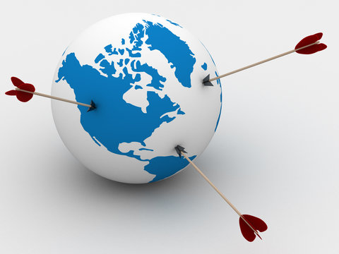 Globe and arrows. 3D image. Isolated illustrations