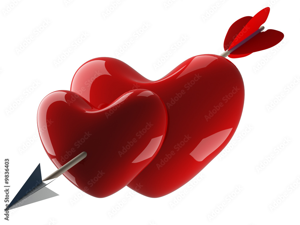 Canvas Prints two hearts pierced by an arrow. 3d image.