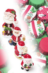 Composite of Santa Figures and Christmas Ornaments