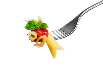 Macaroni on fork isolated