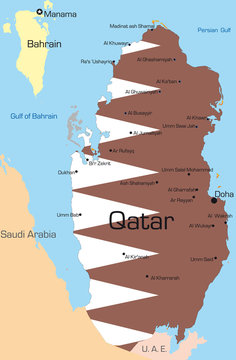map of Qatar country colored by national flag