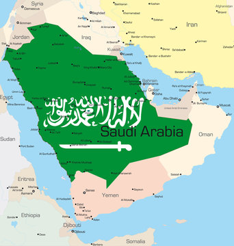 map of Saudi Arabia country colored by national flag.