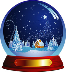 Fototapeta premium Vector snow globe with a Santa house within