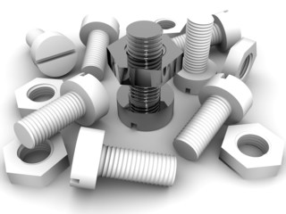 Bolts and nuts. 3d