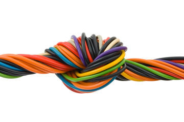 Computer cable with knot isolated on white background