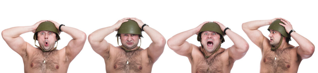 Fototapeta premium Various emotions of the person in an iron helmet