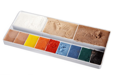 Theatrical make-up on a white background