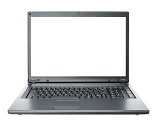black computer notebook isolated on white background.