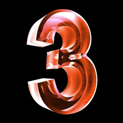 3d number 3 in red glass