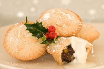 Plate of Christmas mince pies with cream © Springfield Gallery