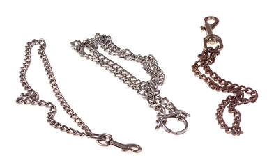 three chains  with clasp isolated on white background