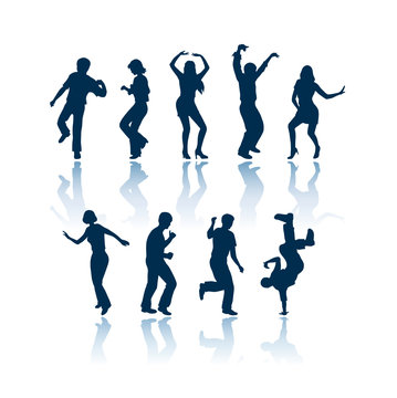 Dancing people vector silhouettes