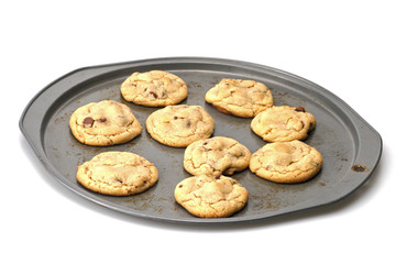 Home made chocolate chip cookies hot on the pan