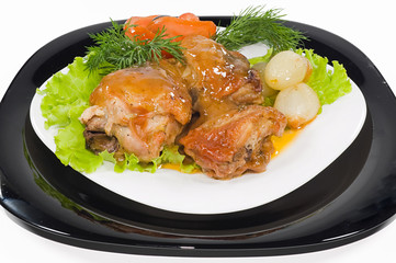 Boiled hen with onions