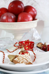 Christmas table setting in white and red tone