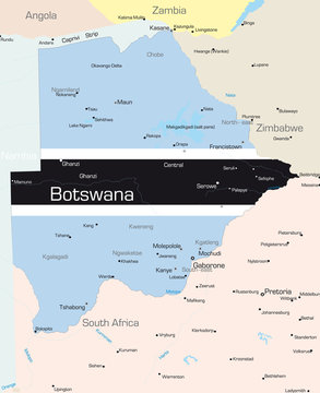map of Botswana country colored by national flag.