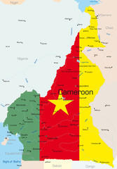 map of Cameroon country colored by national flag.