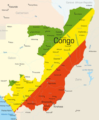 map of Congo country colored by national flag.