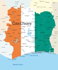 map of Cote d'Ivoire country colored by national flag.