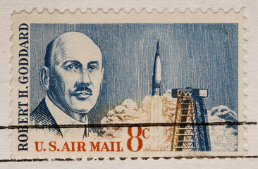 This is a Vintage 1964 Postage Stamp  Robert Goddard Rocketry