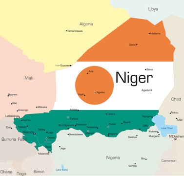map of Niger country colored by national flag..