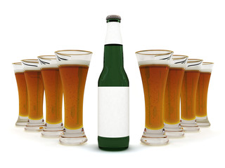 Beer in glass and beer bottle with blank label