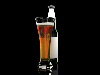 Beer in glass and beer bottle with blank label