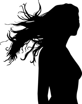 silhouette woman blowing hair black clip art preview