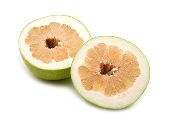 slice fresh pomelo on white background
