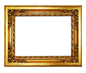 old antique gold frame over white with clipping path