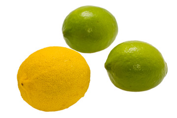 yellow and green lemons expressed on white background