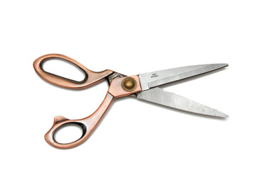 Photo of steel scissors on a over white background