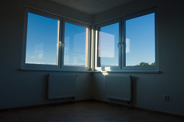 A view of large double windows.