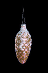 Christmas-tree decorations on a black background