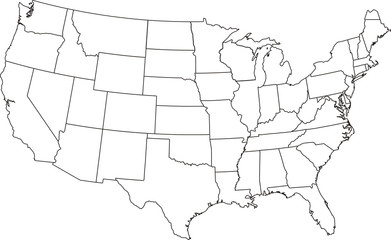Fototapeta na wymiar Map of USA with separable borders.