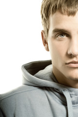 Sad young man over white background