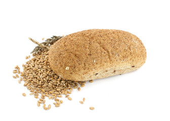 fresh bread with wheat isolated on white