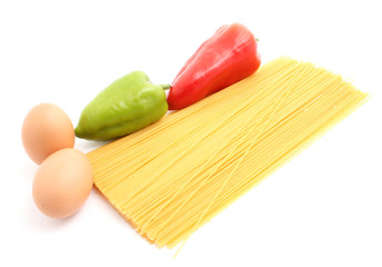 fresh spaghetti with vegetable isolated on white