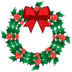christmas holly berry vector wreath with bow