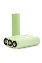 Rechargeable batteries on white background. Shallow DOF