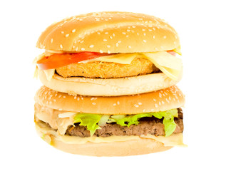 Cheeseburger and hamburger isolated on a white background