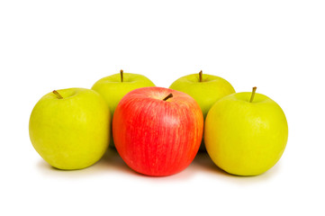 Stand out from crowd concept with apples isolated on white