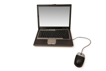 Laptop with mouse isolated on the white background