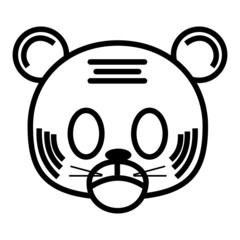 outline cartoon head of tiger isolated on white background