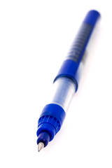 blue glossy pen expressed on white background