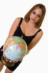 woman holding Round globe