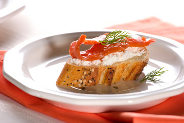Closeup of delicious canape with smoked salmon