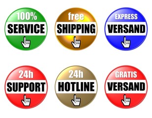 6 farbige onlineshop buttons