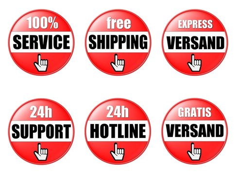 6 red onlineshop buttons