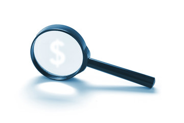 Magnifying Glass with Dollar Symbol on White Background